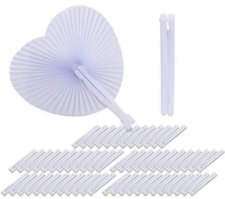 Healifty 10pcs Blank Hand Fans Folding Paper Handheld Fans Heart Shape White Paper Fans for DIY Painting Weddings Home Decoration