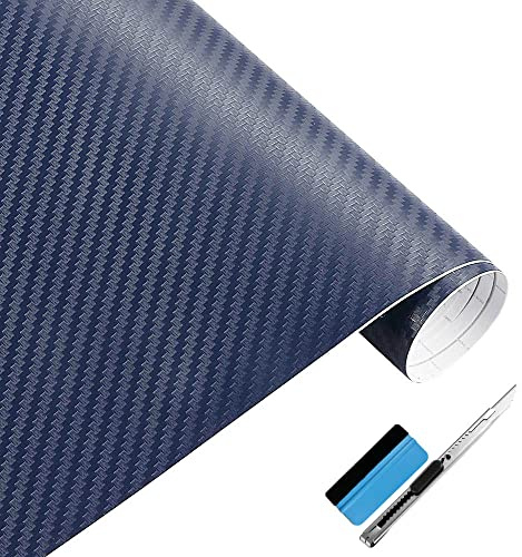 NewL 3D-Vinylfolie aus Karbonfaser, mit Luftabgabe, Marineblau 30 x 152 cm | 3D Carbon-Faser-Optik, Montagewerkzeug inkl., DIY Selbstklebende, flexibel dehnbar, wetterfest, für Auto Motorrad Möbel