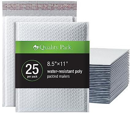 Quality Park Luftpolster-Versandtaschen, 21 x 28 cm, wasserabweisend, weiße Poly-gepolsterte Umschläge, abziehbarer Verschluss, 25 Stück