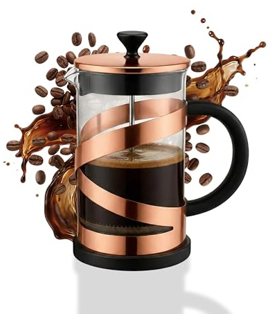 Cafetiere 8 Cup French Press, Coffee Press for Ground Coffee, Cafetiere Coffee Brewer with 3 Level Stainless Steel Filter & Heat Resistant Glass, Perfect for Coffee Lover Gifts, 21 oz/600 ML(Copper)
