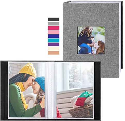 Benjia Small Photo Album 6x4 2 Packs, Each Pack holds 50 Pockets, Slip in Mini Linen Top Loading Photo Albums Holds Portrait Only 10x15cm Picture Grey