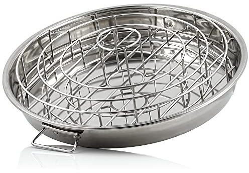 BBQ-Toro Supporto per costolette e Cosce di Pollo 3 in 1 in Acciaio Inox con Vassoio raccogli Gocce | Chicken Roaster con Cono aromatico | Supporto per Costine | Cosce di Pollo con Vassoio raccogli