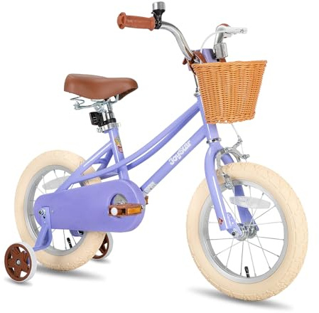 JOYSTAR 14 Zoll Kinderfahrrad für Kleinkinder 3-5 Jahre Mädchen, Mädchenfahrrad mit Stützrädern & Korb, Kinderfahrrad Lila
