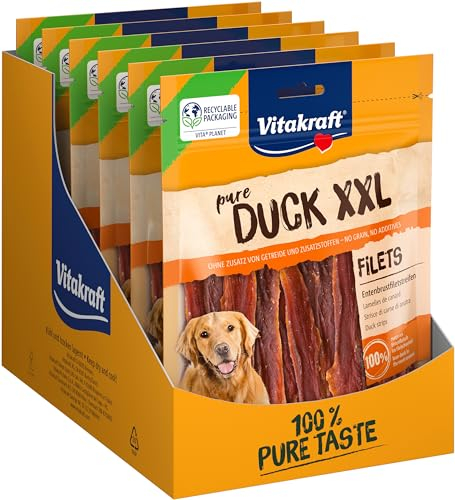 Vitakraft Pure Duck XXL Filet, Hundeleckerli, Entenbrustfiletstreifen, Hunde Trainingsleckerli, ohne Zusatz von Zucker (6x 250g)