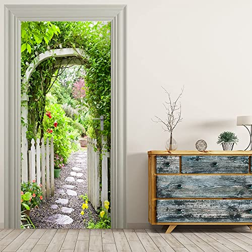 VIRANDA Türtapete Selbstklebend Türposter - Gartentor - Türaufkleber 3D Türklebefolie 77x200cm