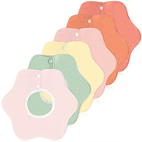 Zainpe 6Pcs 360° Rotate Baby Bibs Waterproof Snap Baby Bib Solid Colors Pink Orange Green Snap Cotton Absorbent Feeding Burp Cloth for Unisex Infant 0 to 12 Months Boys Girls Drooling Teething Toddler