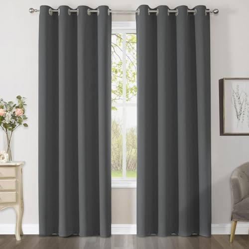 CUCRAF Thermovorhang Kälteschutz Verdunklungsvorhänge 2er Set H225 x B140 cm Gardinen mit Ösen Dunkelgrau Vorhang Blickdicht, Weich und Langlebig Schallschutz Vorhang für Schlafzimmer Wohnzimmer