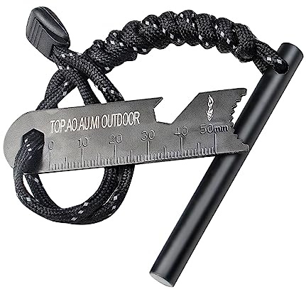 AUFIKR Survival-Feueranzünder, Ferrostab, Multitool, Feuerstein und Stahl, Feuerstein, Feuerstahl (Green-Fire-GR, Länge: 10 cm, Durchmesser: 10 mm)