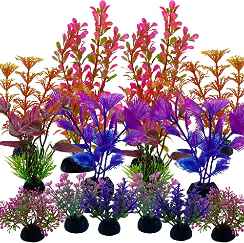 Vibury Aquarium Pflanzen Deko, 14 Stück Aquarium Wasserpflanzen künstliche aquariumpflanzen, bunt Kunstpflanzen Aquariumdekor