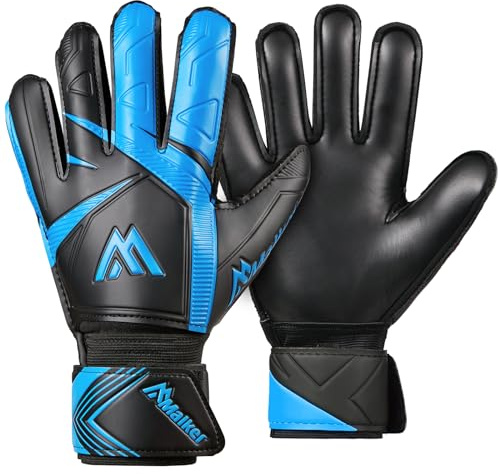 Malker Goalkeeper Gloves Soccer Goalie Gloves with Strong Grips Palms Anti-Slip Latex Breathable Football Gloves for Kids Youth Adult Blue Size 6