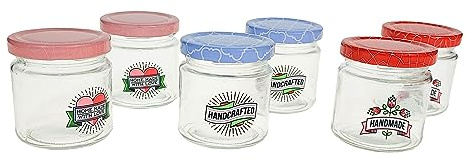 Alpina Uppsättning av 6 glas 200 ml marmelad förvaring konserveringssylt burk med metalllock