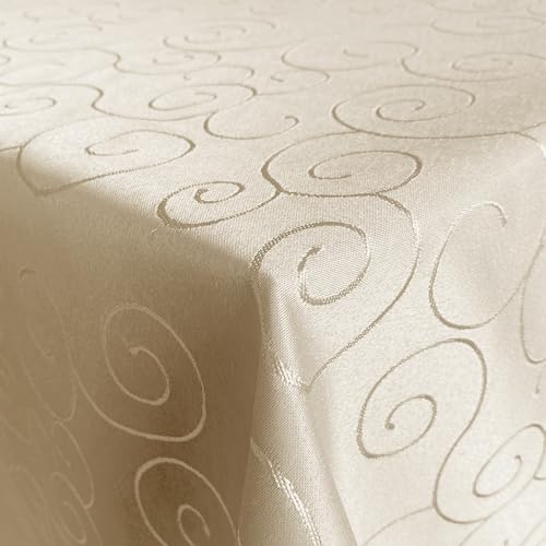 Tischdecke Hochwertig Tischdecken Stofftischdecke Tischtuch Ornamente Tafeldecke Bügelarm Seidenglanz schnelltrocknend Bügelfrei Creme Rund 135cm