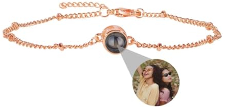 Personalisierte Foto Armband Benutzerdefinierte Runde Projektion Armband mit Eigenen Bild im Stein, Lupe Foto Armbänder, Verstecktem Fotoarmband für Frauen Damen Freundschaft Silber Rose Gold