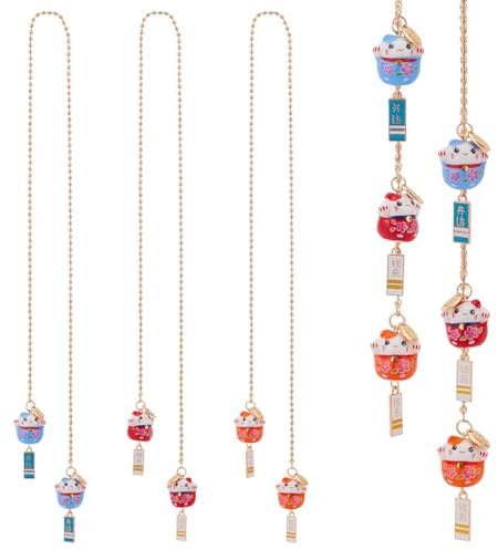 WEBEEDY 3 Pcs Lucky Cat Car Charm Ceramic Japanese Maneki Neko Cat Hanging Pendant Interior Rear View Mirror Car Charm Ornament Cute Car Mirror Hanging Accessories Home Decoration