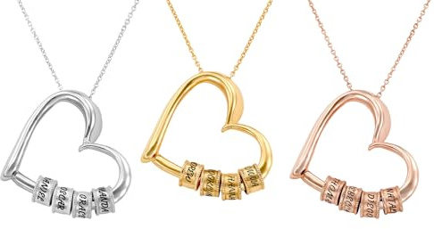 SEVSO Collar personalizado para madre con 2 – 4 nombres para regalo de mamá, collar personalizado en forma de corazón con cuentas grabadas para mujer, colgante de corazón de amor