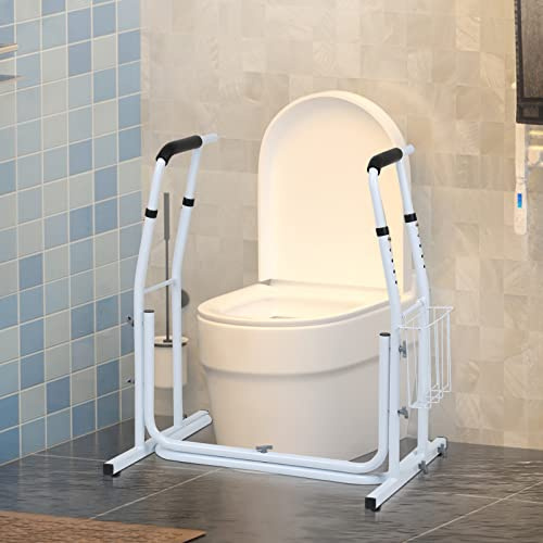 Randaco Aufstehhilfe Toilette, Toiletten Stützhilfe Toilettenstützgestell Höhenverstellbar mit Ablagekorb WC Haltegriffe für Senioren&Deaktiviert Sicherheitsgestelle für Toiletten,Belastbar bis 200kg
