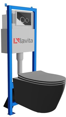 Lavita LAV 101 - Elemento da parete per WC 40 cm + gancio a parete per WC PRA nero senza bordi + pannello di controllo LAV 200.4.2 cromato | Set completo | Cassetta di risciacquo da incasso | WC