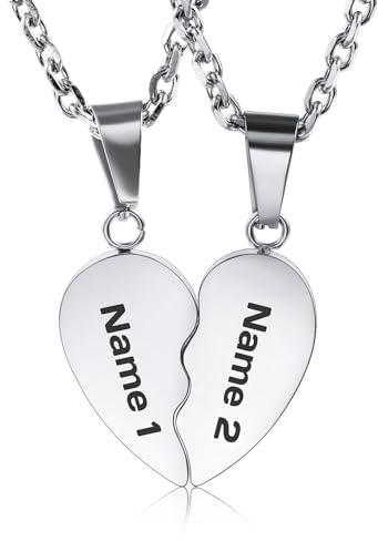 OTXIXTO Collar Corazón Personalizado para Hombres y Mujeres - Rompecabezas para Pareja - Acero Inoxidable Grabado Nombre/Fecha - Colgante con Piedra de Nacimiento - A1