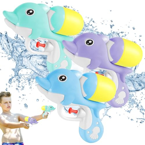 Wasserpistole für Kinder, 3 Stück Mini Kleine Wasserpistolen für Kinder, Water Gun, Wasserspritzpistole, Delfin-Wasserpistolen 150ML, Wasser Pistole, Pool Wasserspielzeug für Jungen Mädchen