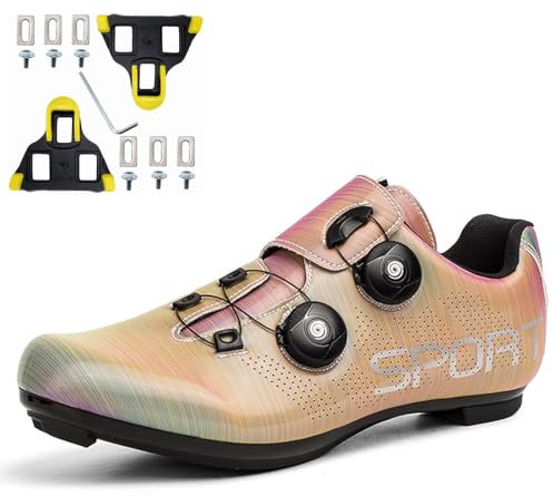 NGARY Fahrradschuhe Herren Damen Radschuhe Kompatibel mit Peloton Look SPD SPD-SL Delta Lock Pedal Reitschuhe Rennradschuhe Draussen Unisex,Orange,36 EU