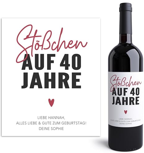 Weinetiketten 40. Geburtstag Frau personalisierte Flaschenetiketten selbst gestalten Geburtstagsgeschenk Geschenk Weinflasche Wein Etiketten selbstklebend 2 Stück | 10x12 cm