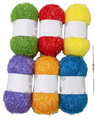 LOVIVER Scrubby Yarn for Dishcloths Pastel Yarn 6 Skeins Polyester Sturdy Assortment Assorted Colors for Scrubbing Cloths Dishwashing, Style B