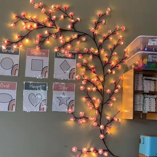 LED Kirschblüten Zweige Lichter, Kirschblüten LED Wand, Sakura Vine Wand Deko, Warmweiss Rattan Lichterkette Wanddeko mit Fernbedienung für Schlafzimmer Deko Weinachtsdeko (72LEDs, 1.6Meter) | 1.6M 72 LEDS Lichterkette Blumen Mit Fernbedienung, Kirschblüten Lichterkette Innen,Für Zimmer Wohnaccessoires Deko