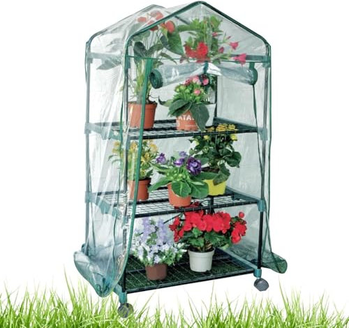 MWZBTG Pequeño Invernadero para Exteriores,Pequeño Invernadero | Invernadero de jardín con Ruedas de Bloqueo, 3/4 Niveles - de jardinería Interior y Exterior, Cubierta con Cremallera, estantes de