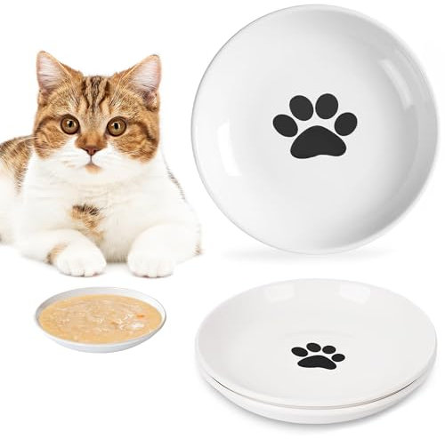 YANXINKE 3 Stück Katzen Fressnapf, Katzennapf Keramik, Flache Schalen, Futternapf Katzen, Nassfutternäpfe, Katzenfutter Teller Keramik, Flacher Breiter Futter für Katze