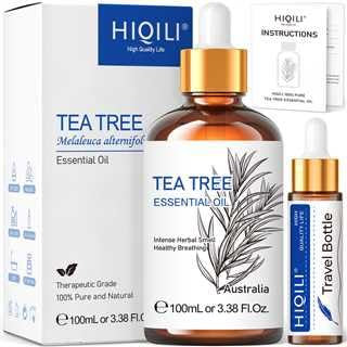 HIQILI Teebaumöl 100ml, Tea Tree Oil Für Haare, Haut, Und Zehennägel, Kann Shampoos, Duschgels Und Sprays Beigemischt Werden – Reiseflasche Inklusive