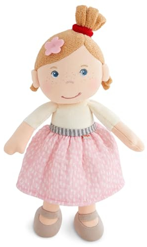 HABA Bambola di peluche Lara – Bambola di stoffa morbida 25 cm, per neonati e bambini – Senza velcro o cuciture fastidiose, ideale per i bambini dai 6 mesi in su, perfetta per il periodo del bambino –
