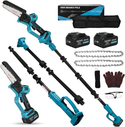 panthem Akku Hochentaster Ast Kettensäge Profi-Astsäge für Makita 18V, 2 IN 1 Mini 6 zoll Akku Kettensäge Teleskop with akku 21V 4000mAh Elektro teleskopsäge Astsäge Arbeitshöhe bis 4,5m