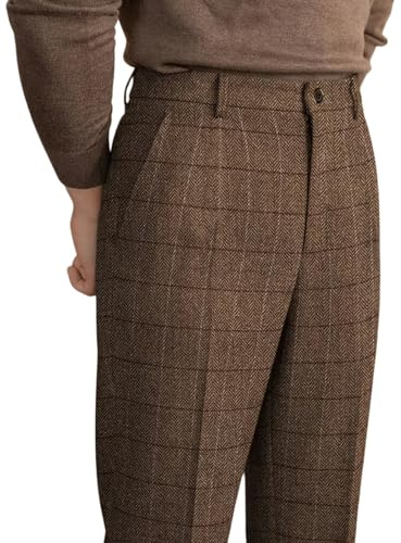 Solovedress Pantalon de costume classique pour homme - Coupe droite - Pantalon à carreaux pour les occasions formelles