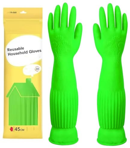 YONG-SHENG Cleaning Glove, Kitchen Dishwashing Glove, Heavy Duty Rubber Gloves, Waterproof Gloves, Non-slip and Corrosion-Resistant, Suitable for Housework Cleaning (Green, M)