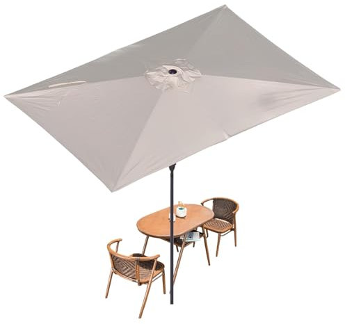WATAOW Ombrellone da Giardino Rettangolare 3,0 m x 2,0m - Parasole Impermeabile di qualità Commerciale con Manovella, Protezione UV per Bar, Spiaggia, Giardino (Nero)(Khaki)