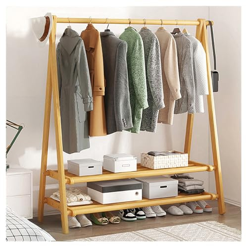 BEARQUN Kleiderständer Massivholz - Garderobenständer Holz mit Schuhregal, 2 Kleiderhaken - Faltbarer kleiderständer - Stabil und Robust - H 150cm