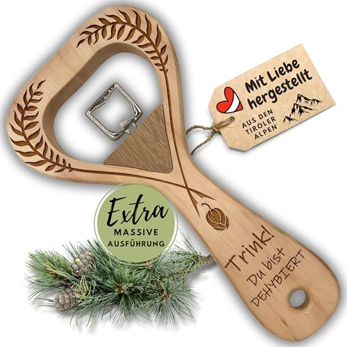 sagl.tirol® Flaschenöffner XXL aus Zirbenholz – mit Gravur „Trink!“ – 30 cm – mit Magnet – handgefertigt in Tirol – originelles Geschenk für Männer, Bierfreunde & Feiern Trink du bist