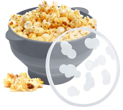 Silicone Popcorn Popper Microwave,Microwave Popcorn Popper, Collapsible Microwave Popcorn Maker Bowl (Grey)