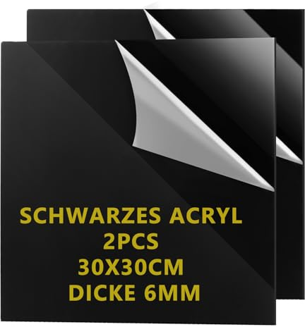 LDXDRU 2er Schwarz Acrylglas Platte Eindicken 6 mm±0.5mm, (300 x 300 mm) Acrylplatten Acrylglasplatten Acrylscheiben mit Schutzfolie Zuschnitt Scheiben Acrylplatte für Laserschneiden, Glasersatz, DIY