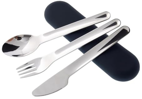 Kichna Travel Cutlery Set [3 Pcs] – Black, Dishwasher Safe, Lightweight, Stainless Steel Tableware w/Fork, Knife, Spoon, Sleek Silicone Case | Kitchen Flatware