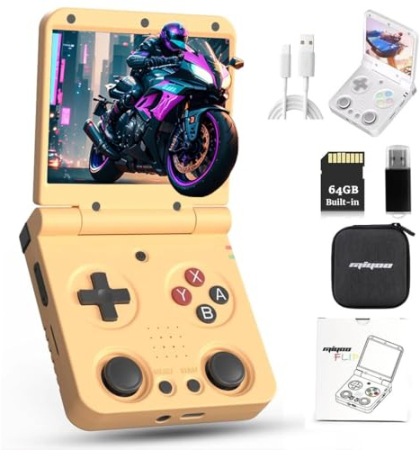 CyplayMach Miy-oo Flip V2 Console Portatile Retro 64G con 8000+ Giochi Classici, Schermo IPS da 3.5, Batteria 3000mAh, Regalo Emulatore Console per Adulti