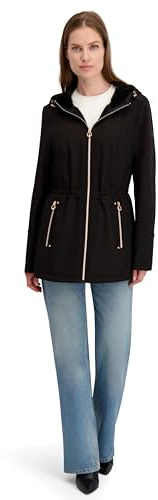 Laundry by Shelli Segal Women's Water Resistant Softshell Jacket - Bonded Faux Fur Lining, Hood & Drawstring Waist, Black, Large