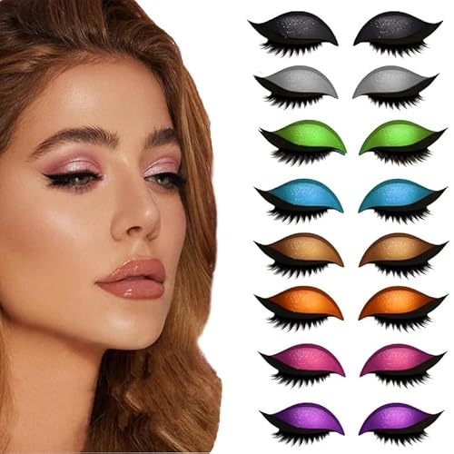 Augenlid Wimpern Aufkleber,8 Paar Lazy Eye Shadow Wimpernpatch,3-in-1 Lidschatten & Eyeliner Aufkleber mit Wimpern, Make-up Stencils Sticker für alle Augenformen, Lazy Eye Shadow Patch
