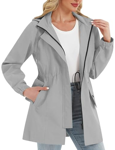 TOFOTL Caldo Parka Donna Primaverile Tascabile da Giacca Neoprene Bambino Giacche Autunnali Trench Impermeabile Spolverino Donna Kapuze Giubbotti Caldo per Softshell Impermeabile 15Grigio Chiaro XL