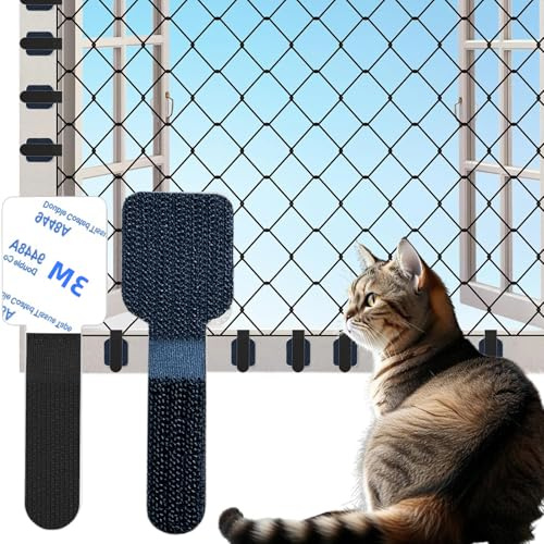 VIDSTW 60 Pièces Crochet Fixation Filet Chat Nylon 30 x 90MM (Noir) | Protection Balcon Crochet Filet Chat Aucun Perçage Requis Conception Adhésive à Double Couche pour Balcons Fenêtres Clôtures