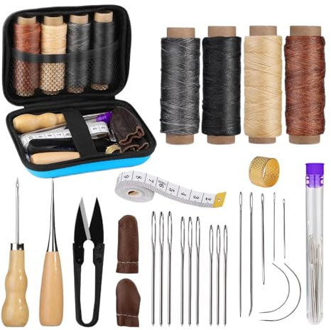 Kit de Herramientas para Cuero - Kit de Agujas de Coser a Mano, Lezna e | Accesorios Resistentes de Reparación y Mantenimiento de Tapicería para Muebles y Sofás