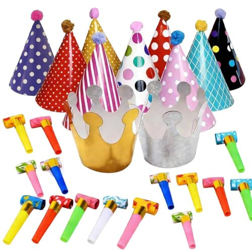 Sombreros de Fiesta, 11 Piezas, Sombreros del Cono de La Fiesta Gorros de Fiesta, DIY sombrero de papel, de Cumpleaños Matasuegras Niños, para Fiestas de Cumpleaños de Niños y Niñas