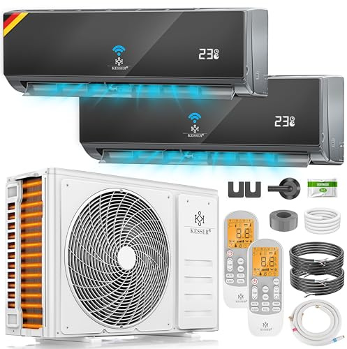 KESSER® Multisplit Klimaanlage 2 Innengeräte, 18000 BTU, Split Klimagerät Set mit WiFi/App, Heizen & Kühlen, Inverter, Eco-Modus, Luftentfeuchter & Ventilator, sehr leise, R32, Montagematerial