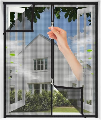 MAGICDOOR Zanzariera Finestra per Gatti 110x155cm, Nero Rete Resistente Tenda Zanzariere Balcone Traspirante Anti Graffio Gatto, con Doppia Testa Cerniera Lampo, Nastro Adesivo 2cm