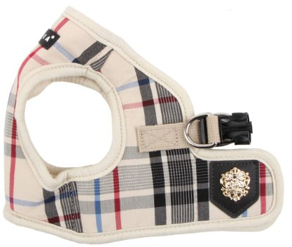 Puppia Junior - Kariertes Hundegeschirr für kleine Hunde - weiche Weste - Auch als Welpengeschirr verwendbar -Antizuggeschirr für Hunde, beige, L, PAMA-AH978